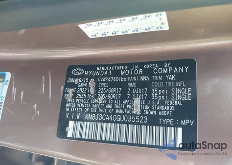 2016 Hyundai Tucson Se z USA, uszkodzony, nr VIN KM8J3CA40GU035523